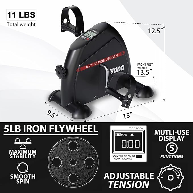 TODO Mini Exercise Bike Pedal Exerciser Foot Peddler Portable Therapy Bicycle with Digital Monitor