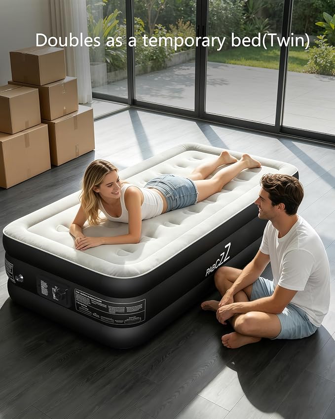 air Mattress, 18-inch Thickened Twin air Mattress, Suitable for Home use, Camping and Travel, Features Quick Inflation and deflation to Save You time (Black, Twin)