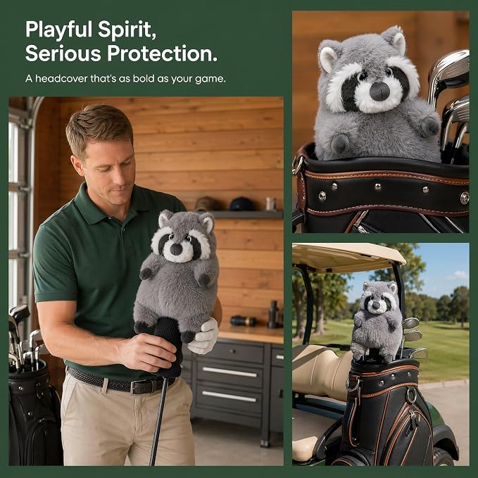 Cute Red Panda Golf Headcover, Animals Plush Golf Club Head Covers, Small Size Fits Hybird and Irons, Large Size Fits Standard 460cc Driver Head