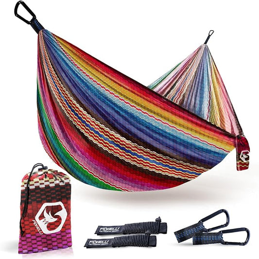 Foxelli Camping Hammock – Ultralight Hammock for Backpacking, Hiking, Festivals, Travel - Easy Setup with Tree-Friendly Ropes & Steel Carabiners, Heavy Duty Parachute Nylon