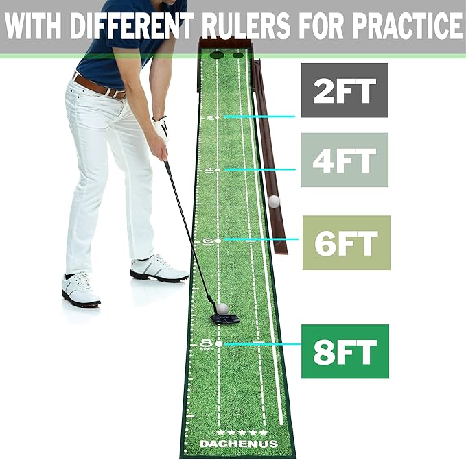 Dachenus Putting Green Indoor Mat Outdoor Golf Putting Mat with Automatic Ball Return - Ideal for Home, Office, and Outdoor Use