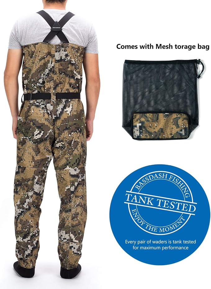 BASSDASH Breathable Ultra Lightweight Chest Stocking Foot Fishing Hunting Waders for Men