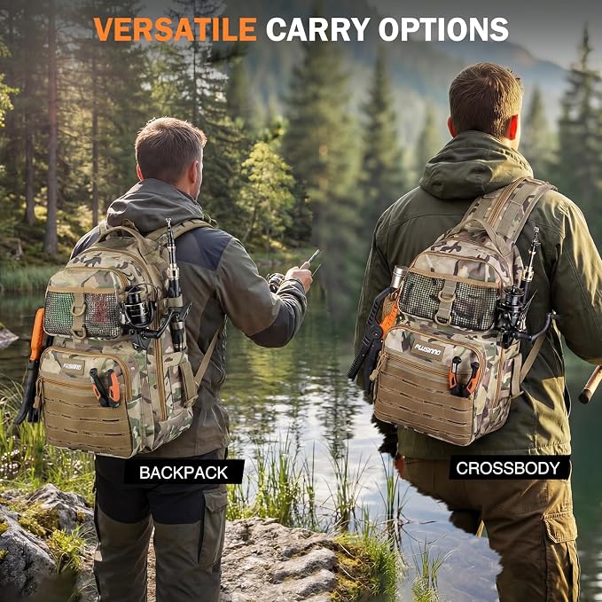 PLUSINNO Fishing Gear, Fishing Backpack with Fishing Rod, Tackle Box, Waterproof Tackle Backpack with Rod Holders,Lures, Tools, Pliers & Accessories, Fish Gifts for Men