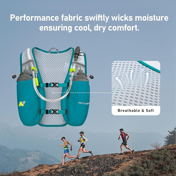 N NEVO RHINO Running Vest,Hydration Vest 5L with 1.5L Water Bladder,Lightweight Hydration Pack Water Backpack for Hiking Race