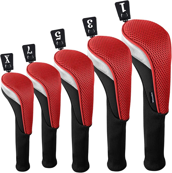 Andux 5pcs/Set Mesh Golf 460cc Driver Fairway Wood Club Head Covers Long Neck with No. Tags