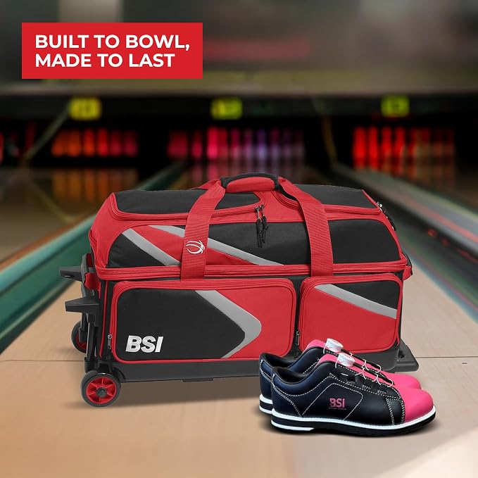 BSI Dash Roller Bowling Bag with Smooth Rolling Wheels, Padded Ball Compartment, Retractable Locking Handle, & Shoe Pocket