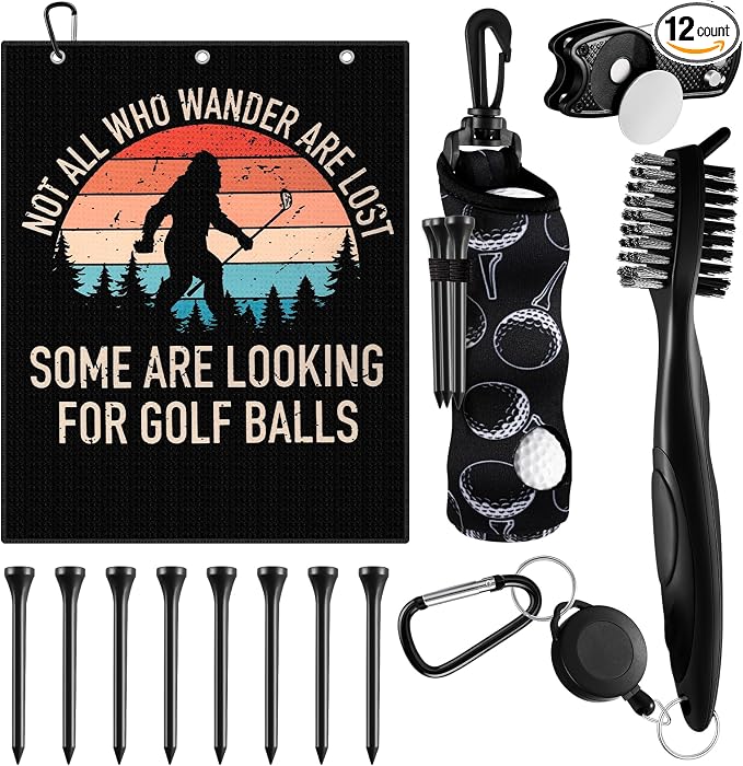 Liliful 12 Pcs Golf Accessories Kit, Include Golf Ball Bag with Hook Towel Tees Magnetic Ball Marker Divot Tool Cleaner Brush for Women Man Gifts