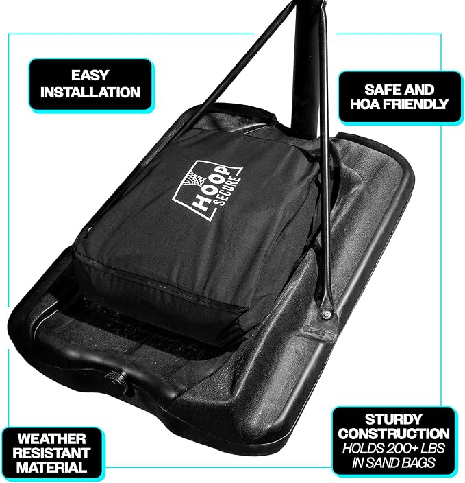 Mini - The Original Solution - Heavy Duty Weighted Base Anchor for Basketball Hoops - Weather Resistant, Durable Design, Holds 200+ lbs. Patents-Pending, HOA Friendly (Mini, Black)