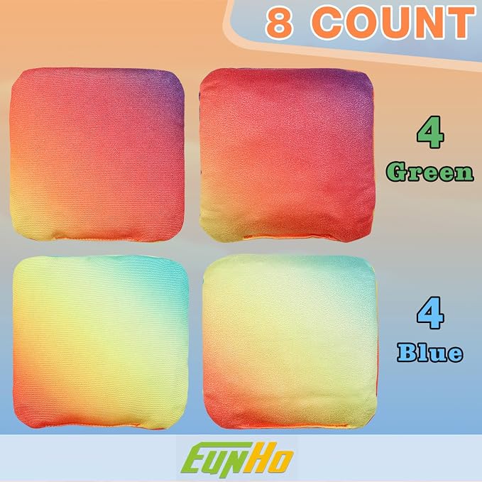 EunHo Double Sided Set of 8 Cornhole Bags Regulation Size & Weight Sticky and Slick Professional Corn Hole Bean Bags Multicolored