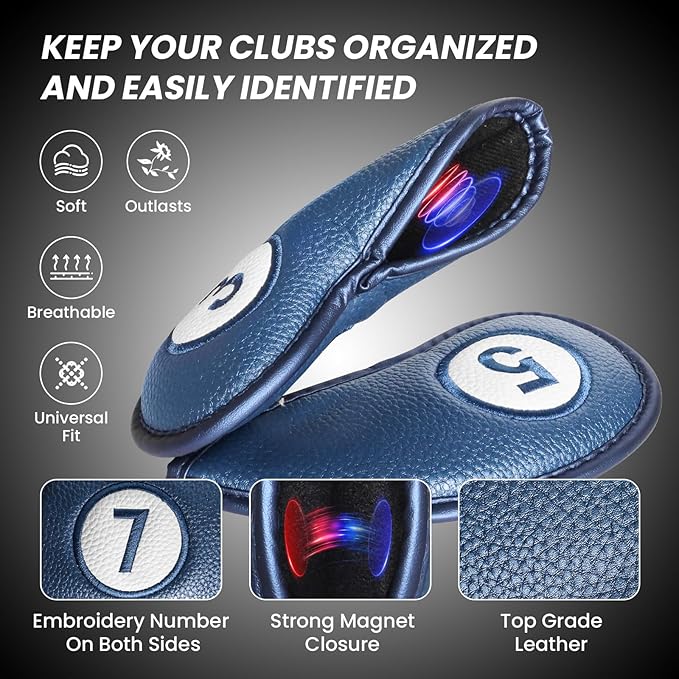 FINGER TEN Magnetic Golf Iron Headcovers Value 11 Pack, Durable PU Leather with Embroidered Numbers for Easy Identification, Multiple Colors Available Fits Most Iron Clubs