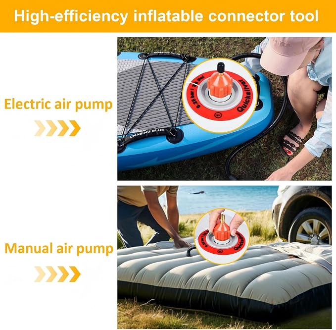 2PCS Universal SUP Pump Adapter, Quick Inflate Leak-Proof Seal, Fits Stand Up Paddle Board, Inflatable Boat, Kayak