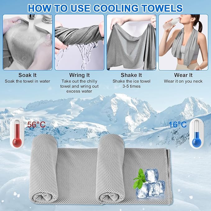Sukeen Cooling Towel 20 Pack (40"x12") Ice Towel,Bulk Breathable Chilly Twoles,Microfiber Towel for Neck Face for Yoga,Sport,Running,Gym,Workout,Camping,Fitness,Travel & More Activities, Gray