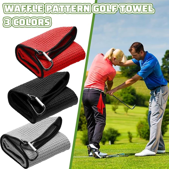 Batiyeer Golf Towels Bulk for Bags 16'' x 24'' Microfiber Waffle Pattern Golf Towels Trifold with Clip for Hiking,Tournament, Yoga