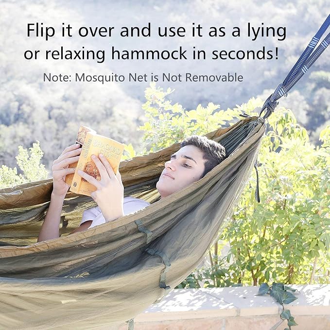 Sunyear Double Camping Hammock with Net & Sunyear Hammock Rain Fly Tent Tarp Provides Effective Protection Against Rain