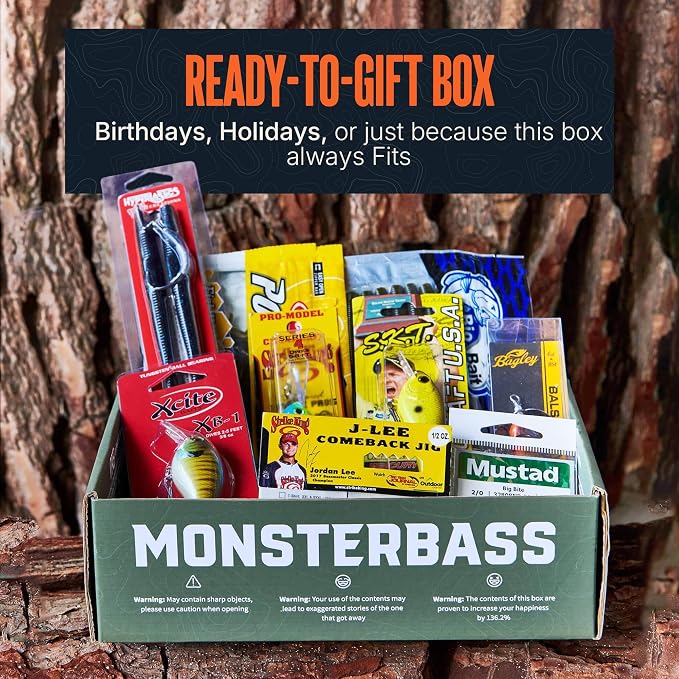 MONSTERBASS Fishing Mystery Box, Freshwater Bass Fishing Kit with 7+ Lures | Biggest Tackle Mystery Box with Premium Gear for Catching Smallmouth and Largemouth Bass on Every Fishing Trip