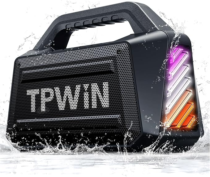 Bluetooth Speaker - 80W Loud Rugged Outdoor Speakers, IPX6 Waterproof, 20H Playtime, Deep Bass, Lightshow, TWS, BT 5.3 Wireless, Portable for Travel Hiking Camping Beach Pool - Black