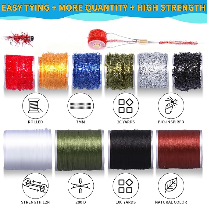 Edwoo Fly Tying Materials kit, 87pcs Starter kit, Fly Tying Tools Bobbin-Holder,Hooks,Crystal Flash,Thread,Chenille,Fishing Lure Accessories,Manual DIY Bait, Best Gifts for Men