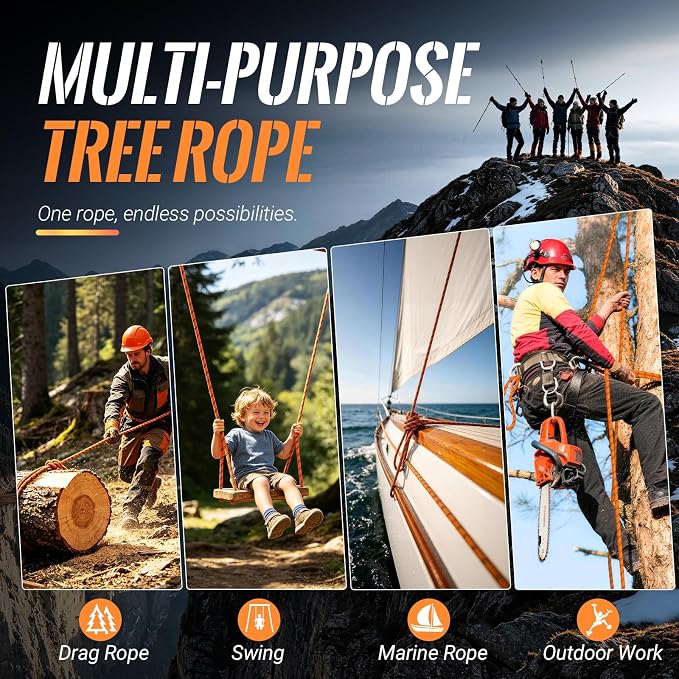 10mm/12.7mm Arborist Rope,3825lbs-9000lbs Double Braided Arborist Bull Rope for Tree Rigging & Pulling,Heavy Duty Rope for Tree Work,Rappelling, Swing Sailing Hiking Camping