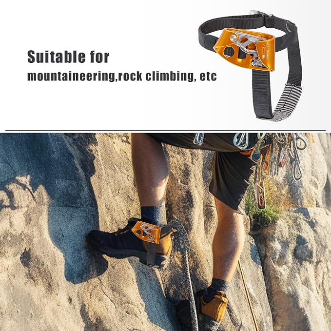 Foot Ascender, Outdoor Rock Climbing Tree Arborist, Mountaineering Rappelling Equipment Climbing Device for 8-13mm Rope（Left Black+Right Orange）