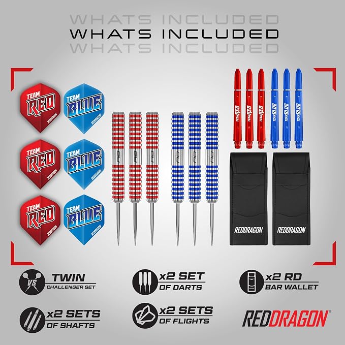 RED DRAGON Peter Wright vs Gerwyn Price Iceman Steel Tip Darts Set - ‎21g & 22g Brass Barrels for Controlled Accuracy & Grip, Flights, Shafts, Case & Checkout Card Included