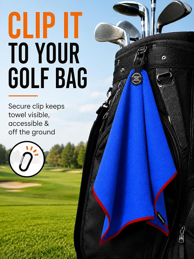 Magnetic Golf Towel with Cleaning Pocket, 24"x16" Ultra-Absorbent Waffle Microfiber Golf Towel with Magnet & Clip for Golf Bag, Carts and Clubs, Golf Accessories Gift for Men Women Golfers