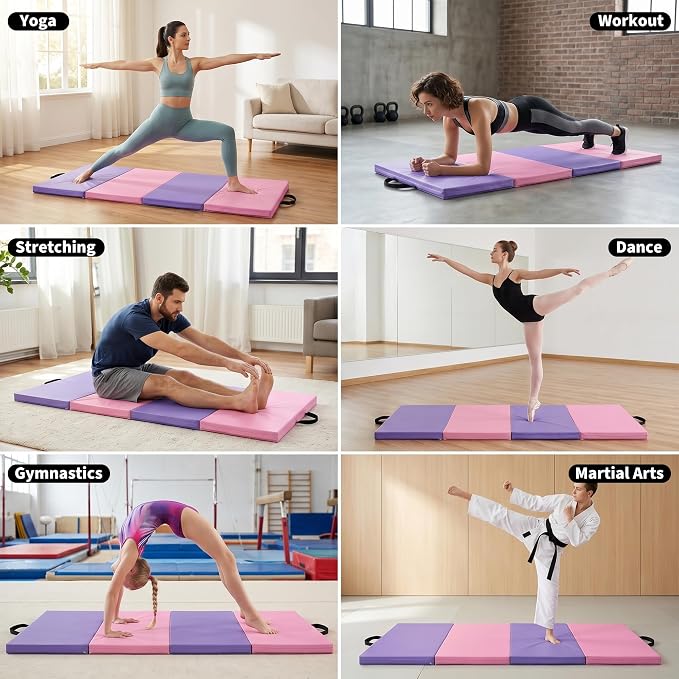 Gymnastics Mat, 6x2/3Ft 2-Inch Thick 4-Fold Exercise Floor Mat for Home Gym, Portable Yoga Mat for Pilates, Aerobics, Martial Arts & Training