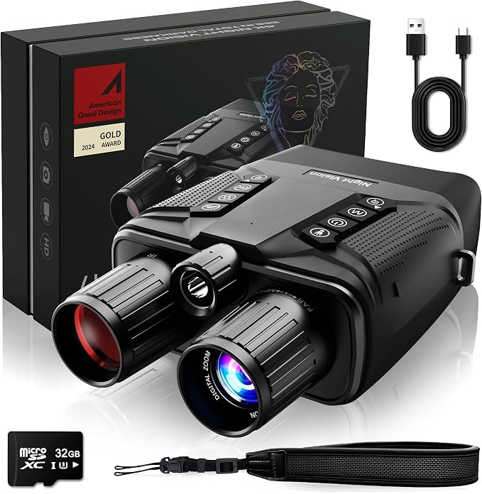VISIOGEAR Night Vision Goggles - Eagle 4K Night Vision Binoculars for Adults, Dual Modes Binoculars with 5000mAh Battery, 32GB SD Card Included for Adventure and Surveillance, Black