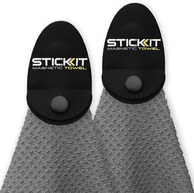 STICKIT Magnetic Golf Towel - Ultra-Absorbent Waffle Weave Microfiber & Removable Magnet - Golf Towel with Magnet for Bags, Clubs & Carts - Removes Dirt, Grass, & Debris from Club Face - 29” x 29”