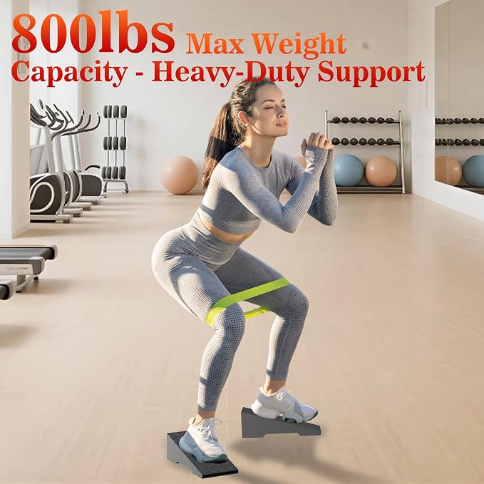 Squat Wedge, Steel Heavy Duty Squat Wedge Block, 2 Pcs Non-Slip Slant Board for Squats, 800 lbs Weight Capacity for Deeper Squats, Calf Raises, Weightlifting and Foot Stretches
