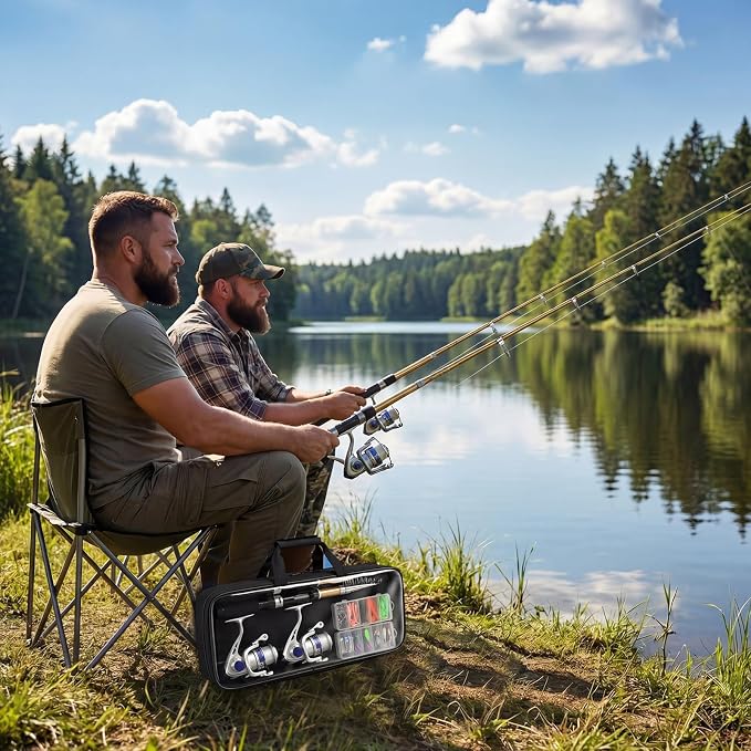 Fishing Pole Set Fishing Rod and Reel Combo,2PCS Collapsible Fishing Rod | 2.1M/6.89FT with 2PCS Spinning Reels 2 Set of Lures Baits and a Carrier Bag,Prefect for Fishing Travel