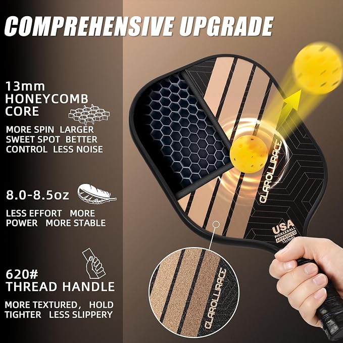 Pickleball Paddles Set of 2 | 4 Pickleball Rackets, USAPA Approved Pickleball Set, Fiberglass | Carbon Fiber Surface & 13 mm PP Honeycomb Core,4 Indoor & Outdoor Pickle Balls