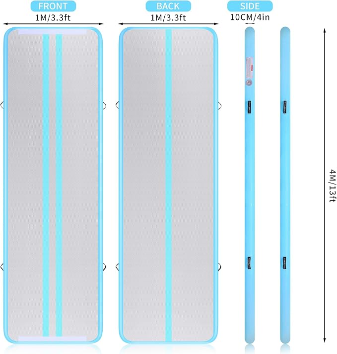 Inflatable Air Gymnastics Mat 10ft/13ft/16ft Tumbling Mats Training Mat Tumble Track Mats with Electric Air Pump for Home/Gym/Cheerleading/Beach/Outdoor Exercise (4 inches Thick)