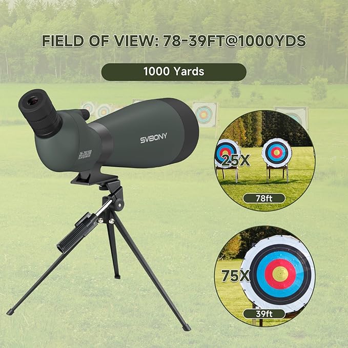 SVBONY SV28 100mm Angled Spotting Scope for Target Shooting, 25-75x Spotter Scope with Tripod for Long Range Viewing, FMC HD Optics with Soft Carrying Case & Phone Adapter, Scopes for Birdwatching
