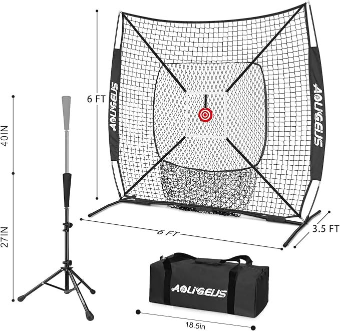 6'X6' Baseball Softball Practice Net,Pitching Net,Batting Net,with Bonus Strike Zone,Target and Bow Frame,for Hitting,Pitching,Catching