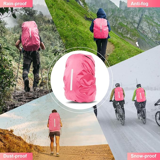 LAMA Waterproof Backpack Rain Cover, Reflective Rucksack Rain Cover for Anti-Dust/Anti-Theft/Bicycling/Hiking/Camping/Traveling/Outdoor Activities,L Size (for 45L-55L Backpack), 1 Pcs Pink