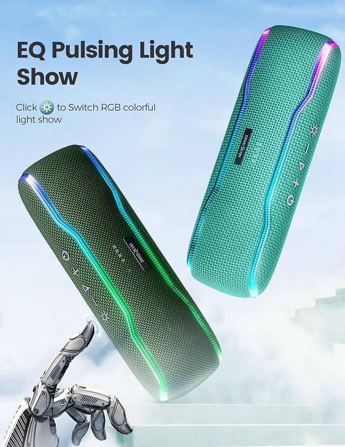 ERKEI SEHN Bluetooth Speaker, IPX7 Waterproof Wireless Speakers, Flashing Light, 25W Super Bass, 24H Playtime, Graduation Birthday Gifts for Him, TWS Pairing, Beach Essentials, Grass Green