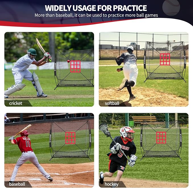 BAGAIL 7x7 ft Extra Large Baseball & Softball Training Net with Batting Tee, Heavy Duty Reinforced Steel Frame, Oversized Hitting Zone for All Levels, Portable Backstop with Carry Bag
