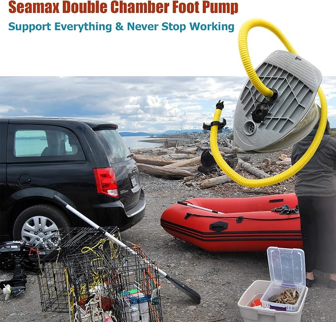 Seamax 9L Foot Pump with Double Chambers, High Volume and High Pressure, Max 15 PSI for Inflatable Boat and SUP