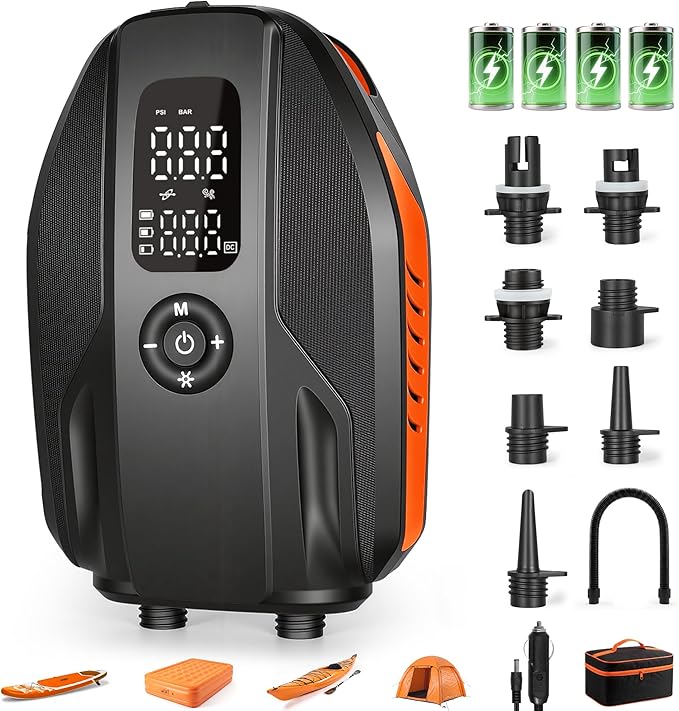 Paddle Board Electric Pump, 18000mAh Rechargeable 20PSI High Pressure SUP Pump, Intelligent Dual Stage Inflation & Deflation, Auto-Off for Stand Up Paddle Boards, Surfing Kite, Tent, Boat