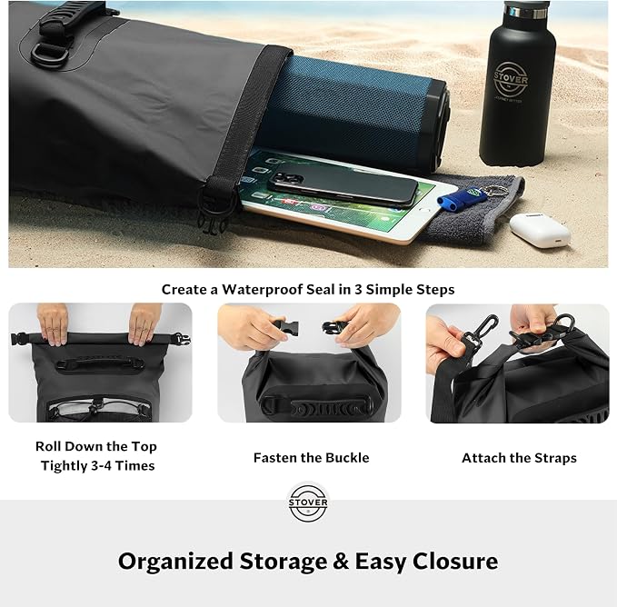 STOVER 5/10/25/30/40/55L Waterproof Dry Bag- Roll-Top Backpack w/Phone Case- Kayaking, Hiking, Camping, Boating- Men/Women