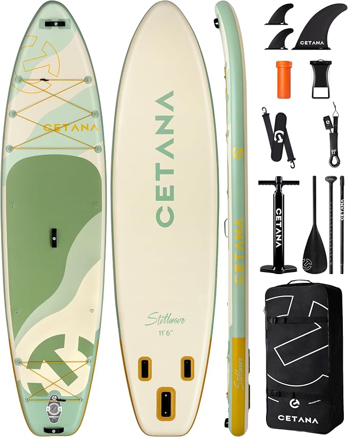 CETANA Extra Wide Inflatable Paddle Board 11'6 x 35" x 6", 450LB High Weight Capacity Wide Stable Stand Up Paddle Board for Beginners, 2–3 Person Large Paddleboard with 3 Fins, Dual Bungee, 15 D Rings