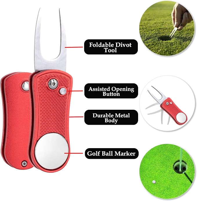 Golf Essentials Kit | Must-Have Accessories – Water Brush, Towel, Club Brush, Ball Marker, Divot Repair Tool, Ball & Tee Holder, Golf Gifts for Men & Women