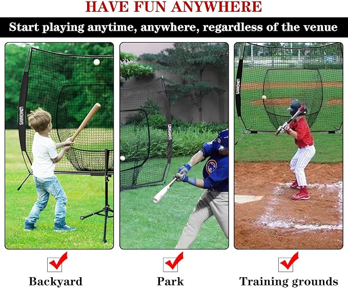 7x7ft/8x8ft Baseball Softball Net with Steel Frame for Batting, Hitting, Pitching, Portable Baseball Batting Net with Carry Bag, Great for All Levels