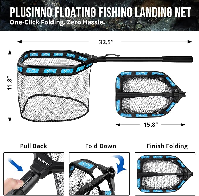 PLUSINNO Fishing Backpack with Floating Fishing Net, Tackle Boxes, Waterproof Sling Tackle Bag For Fish Gear With Rod Holder, Gifts for Men