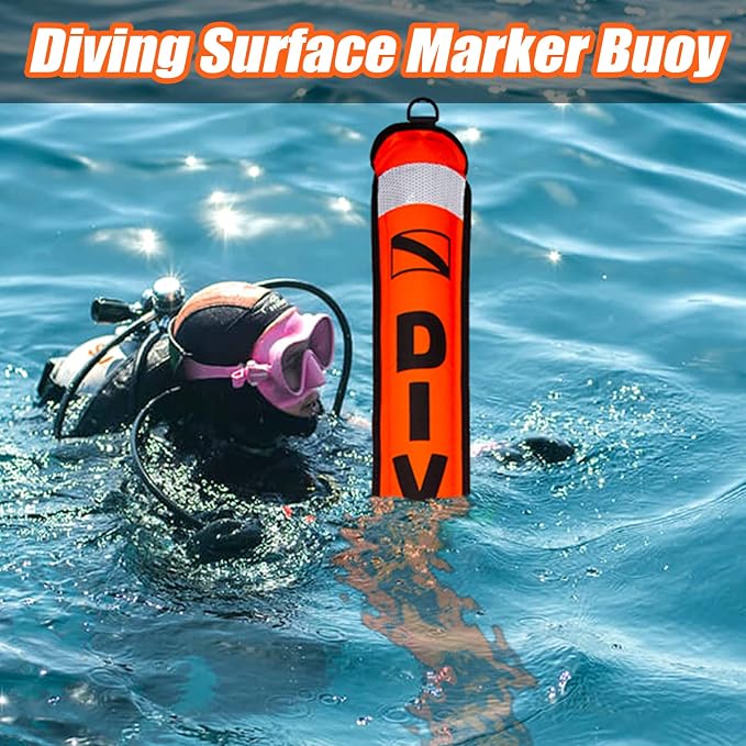 Diving SMB Surface Marker Buoy, High Visibility Inflatable Scuba Signal Tube with Reflective Strip, Safety Sausage Surface Signal Marker Buoy Float for Underwater Diving Snorkeling