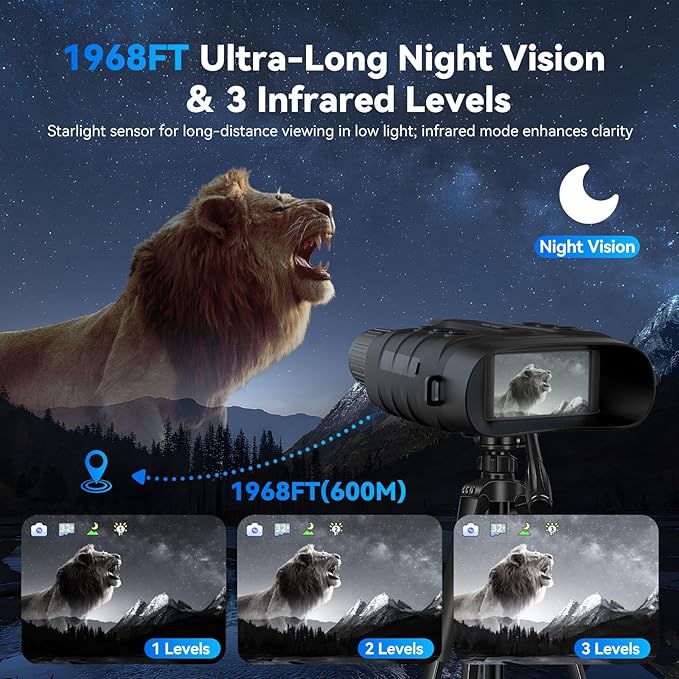 Night Vision Goggles,4K Full-Color Night Vision Binoculars for Adults with 3" HD Screen, 10000mAh Battery & 1968FT Night Vision Range,64GB Card,850nm Infrared,8X Zoom, Ideal for Camping & Hiking