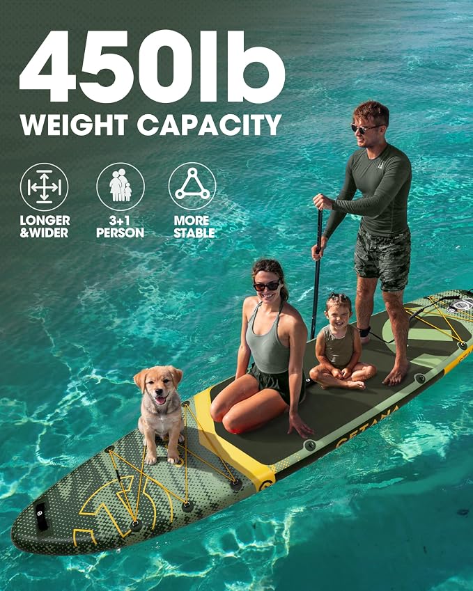CETANA Extra Wide Inflatable Paddle Board 11'6 x 35" x 6", 450LB High Weight Capacity Wide Stable Stand Up Paddle Board for Beginners, 2–3 Person Large Paddleboard with 3 Fins, Dual Bungee, 15 D Rings