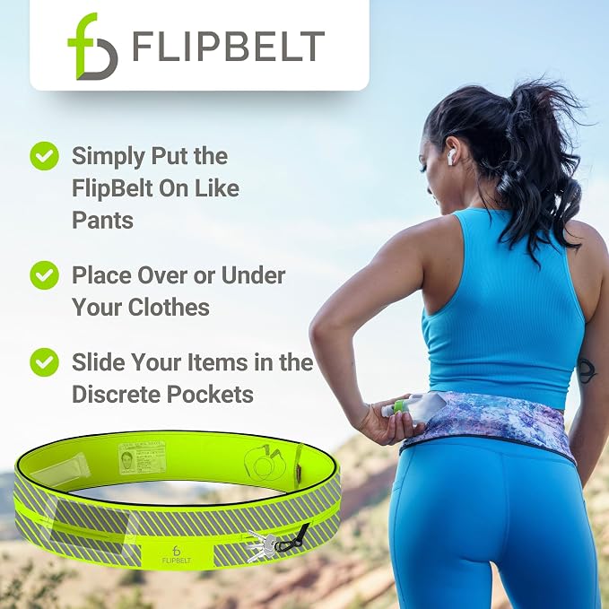 FlipBelt Classic Running Belt, Belt Bag & Fanny Pack for Men and Women - Phone Holder, Waist Pack, Running Accessories, Belt Pouch, Money Belt, USA Running Company