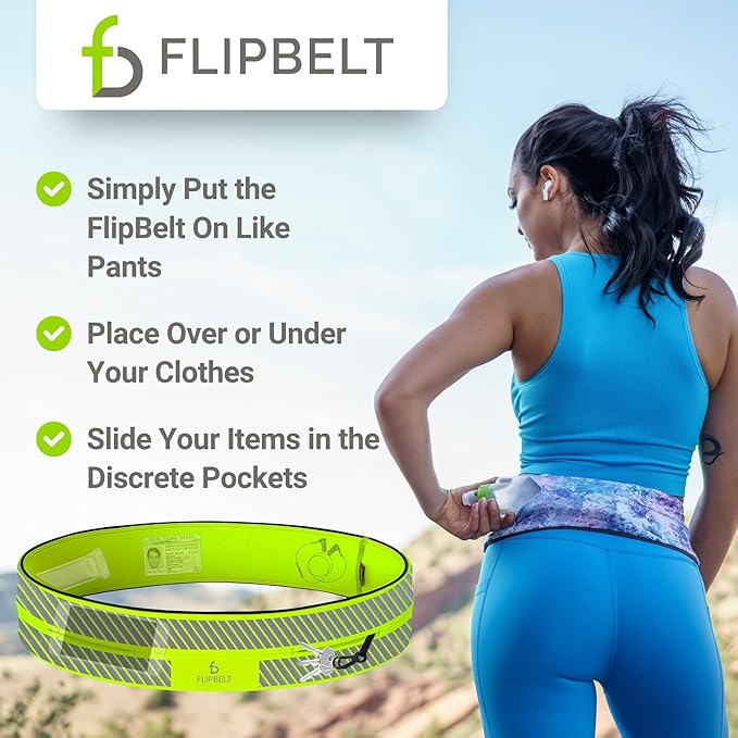 FlipBelt Classic Running Belt, Belt Bag & Fanny Pack for Men and Women - Phone Holder, Waist Pack, Running Accessories, Belt Pouch, Money Belt, USA Running Company