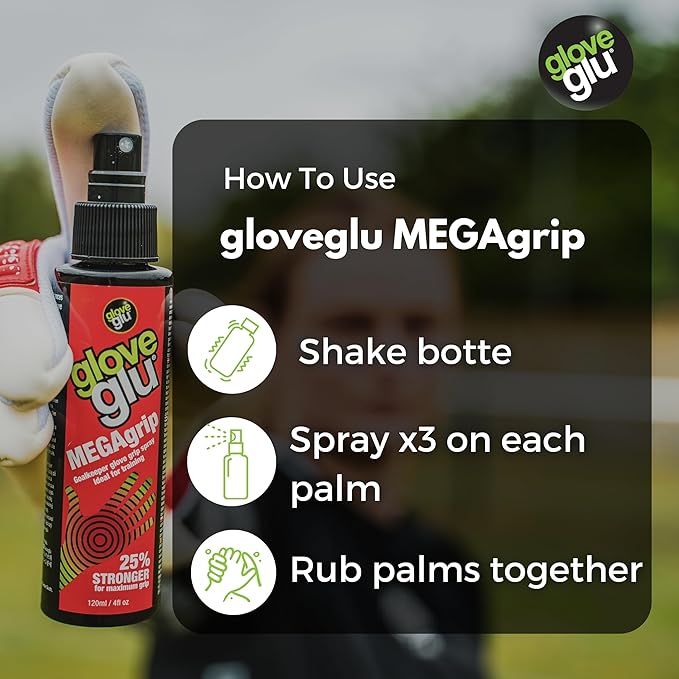 Gloveglu MEGAgrip Goalkeeper Glove Grip Spray | Advanced Goalkeeper Glove Palm Grip Reviver | Improved Catching & Better Ball Handling